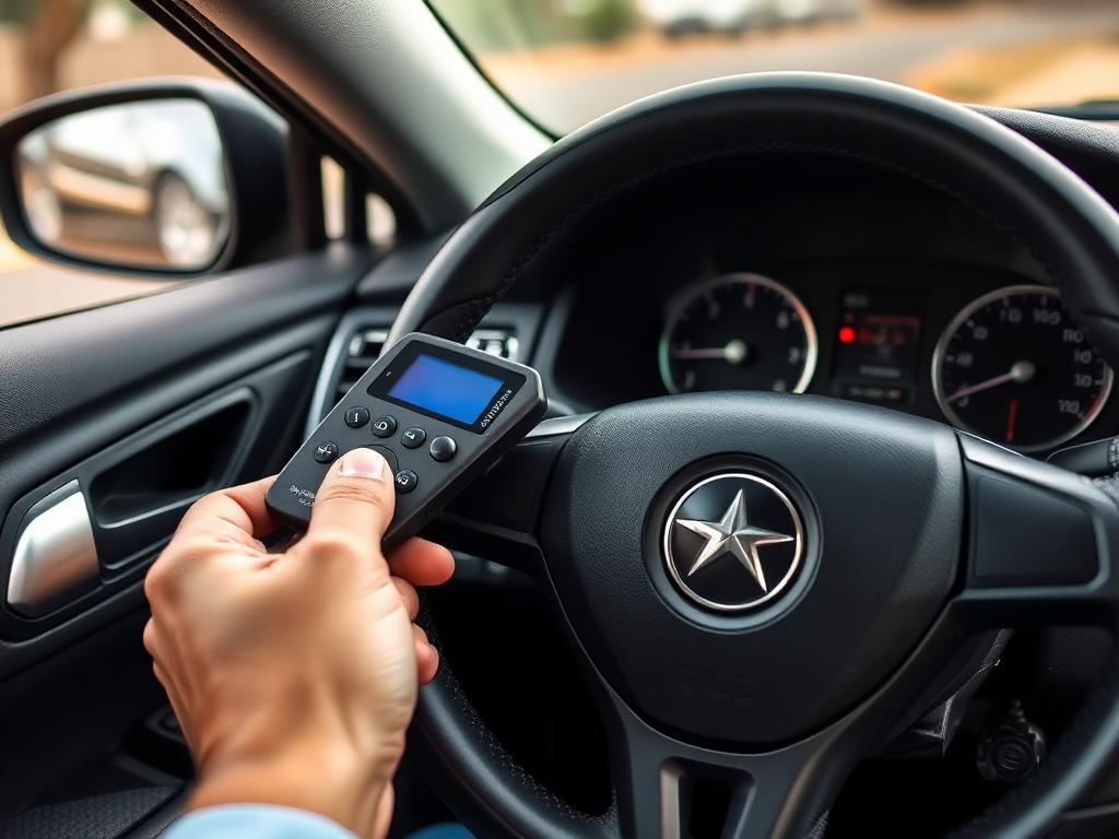 Transponder key programming device connected to a car steering column in Centurion