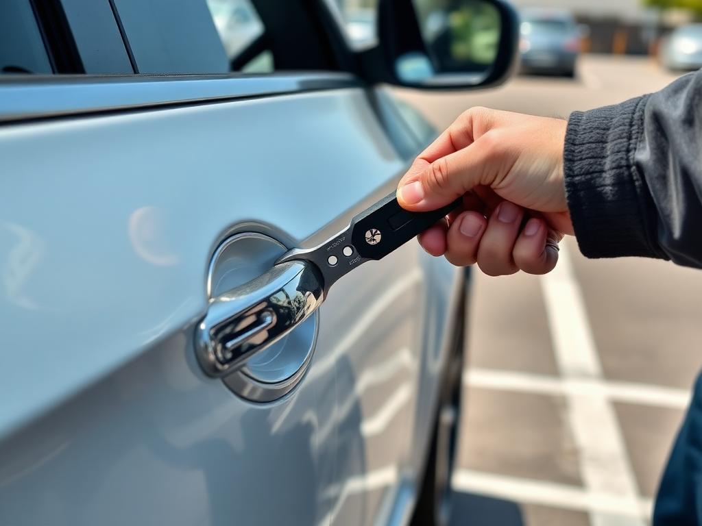 Professional vehicle lockout tool being used on a modern car in Centurion parking lot