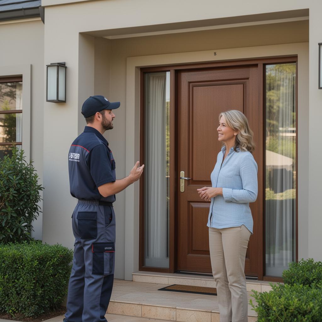 Sandton Locksmith technician discussing security upgrade options with a homeowner outside a premium residential property