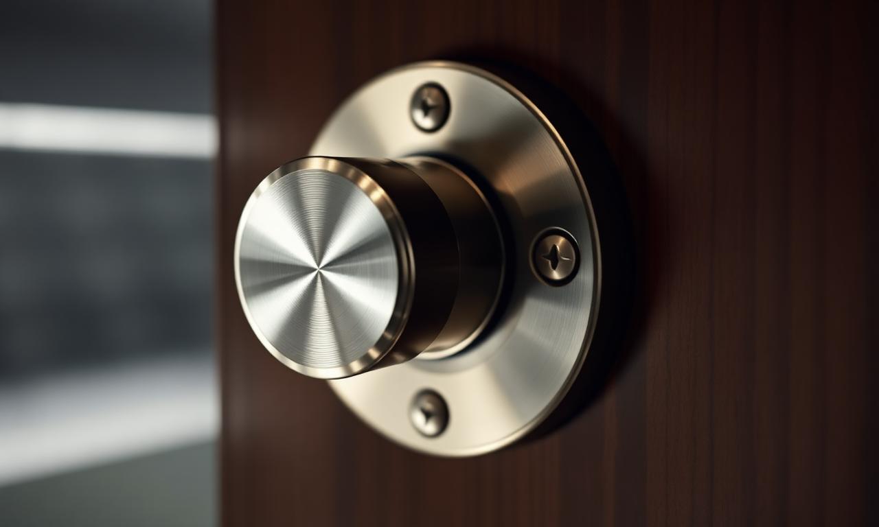 Heavy-duty brushed-steel deadbolt in low light