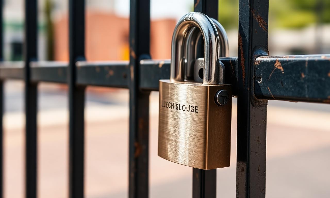 Premium high-security padlock on a metal gate