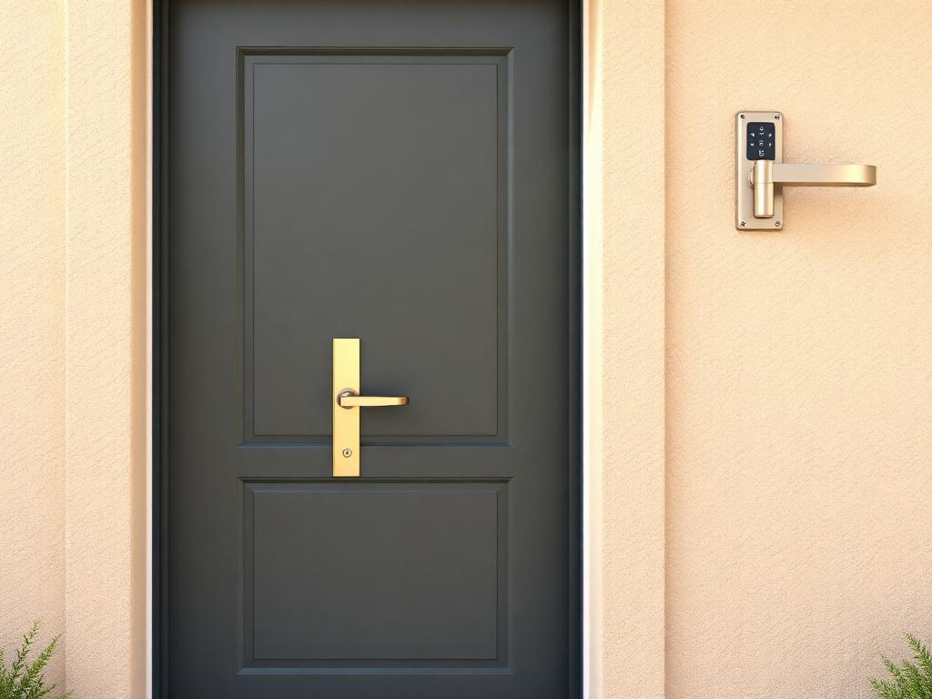 Modern residential front door with brass handle and keypad lock in Centurion