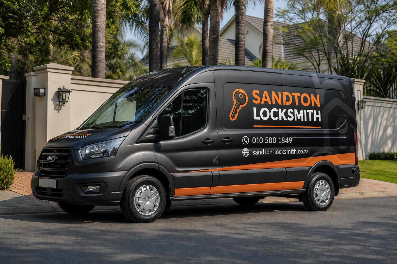 Branded Sandton Locksmith van on a Sandton street